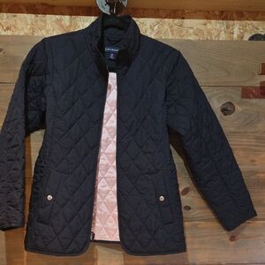 Lands' End Black Quilted Puffer Jacket with Pink Interior